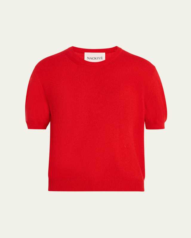 Pearl Cashmere Short-Sleeve Crewneck Sweat